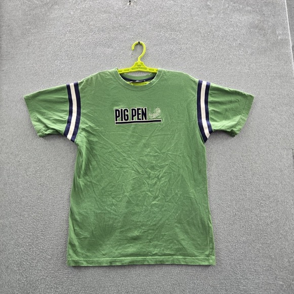 VINTAGE Peanuts Men Shirt L Green Pig Pen Embroidered Short Sleeve 90s Y2K